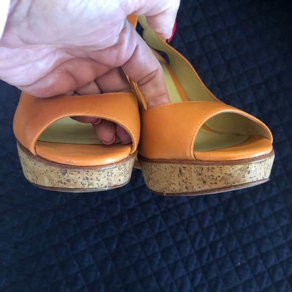 Charles David Orange Peep Toe Cork Heel Wedges - Size 8 - Picture 7 of 8